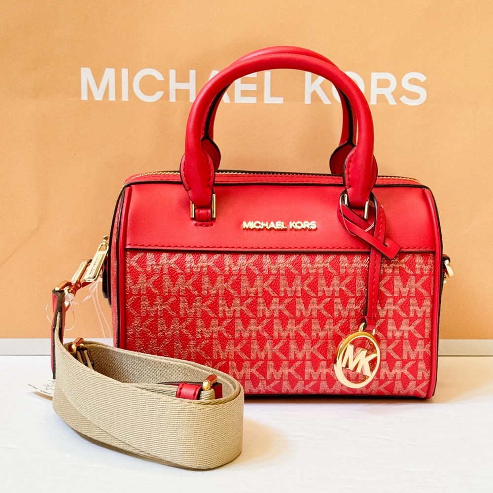 Michael Kors Jet Set TRAVEL XS MINI Satchel Shoulder Crossbody Bag MK Gold/Red
